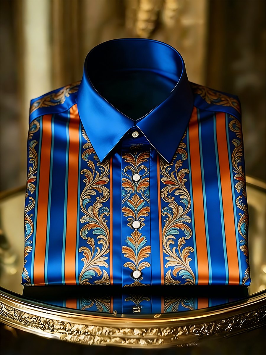 Camisa retro ejecutivo casual Baroque a rayas de manga larga para hombre