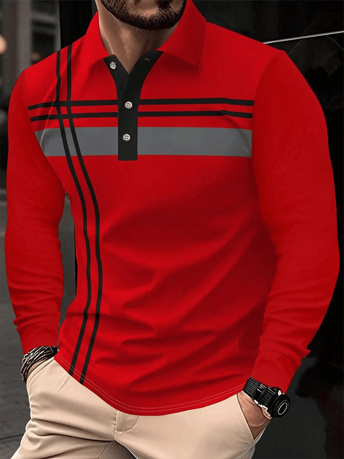 Camisa polo a rayas ejecutivo casual de manga larga para hombre