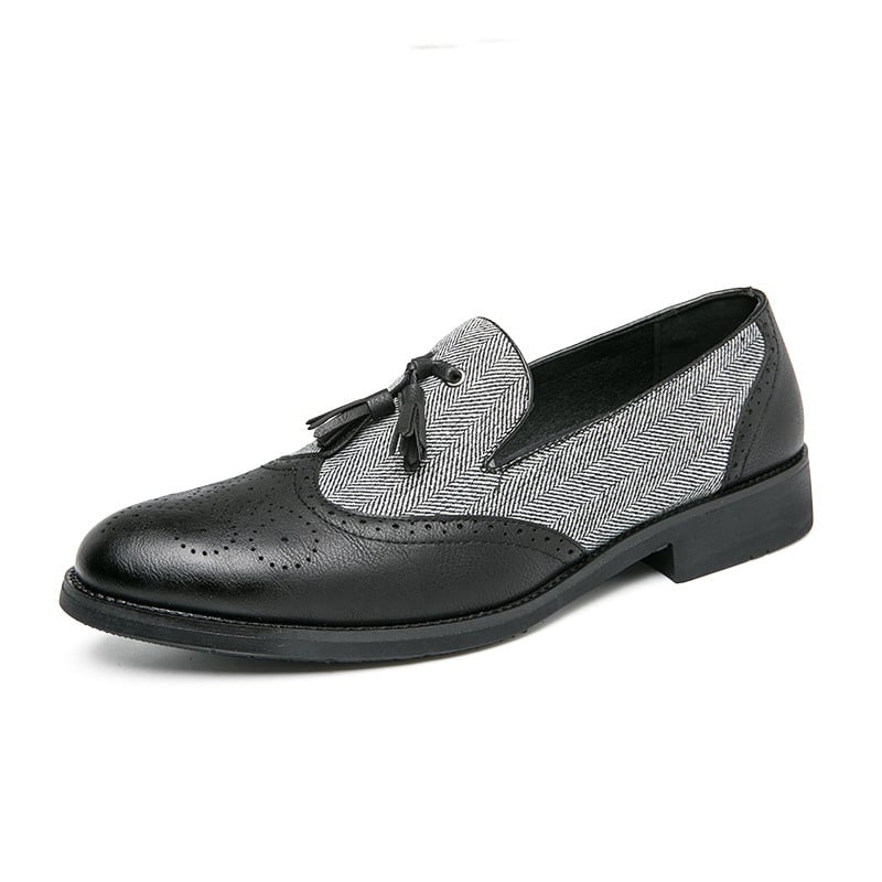 Zapatos ejecutivo casual retro Carved en bloques de color Fringed cuero
