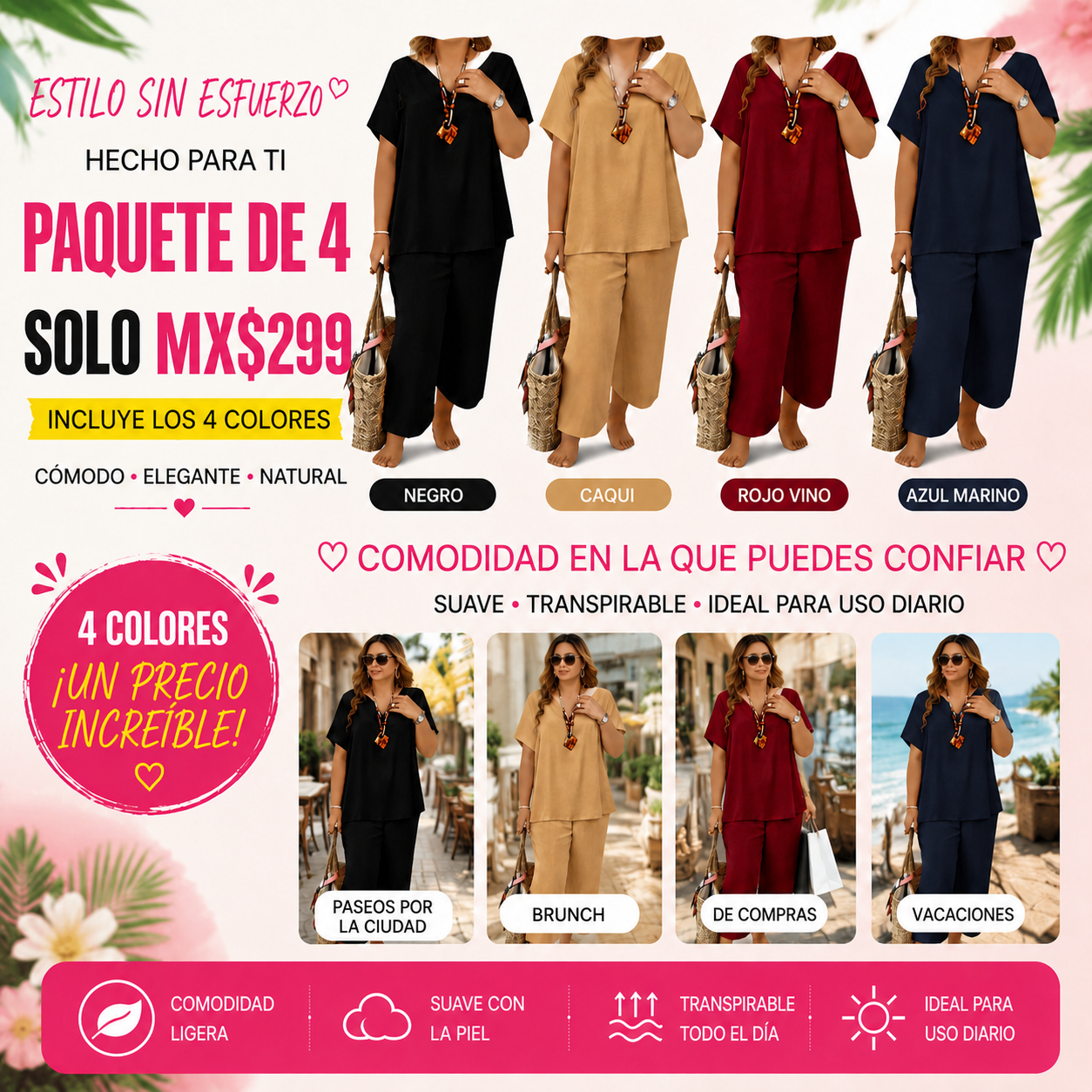 Conjunto de top y pantalón de pierna ancha para mujer · vista 5