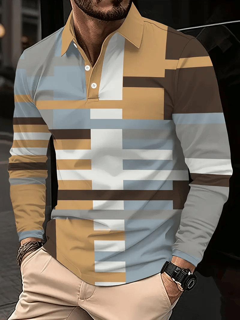 Ejecutivo casual a rayas de manga larga Polo para hombre