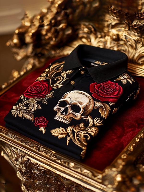 Camisa polo retro Gothic Skull diseño de manga corta para hombre