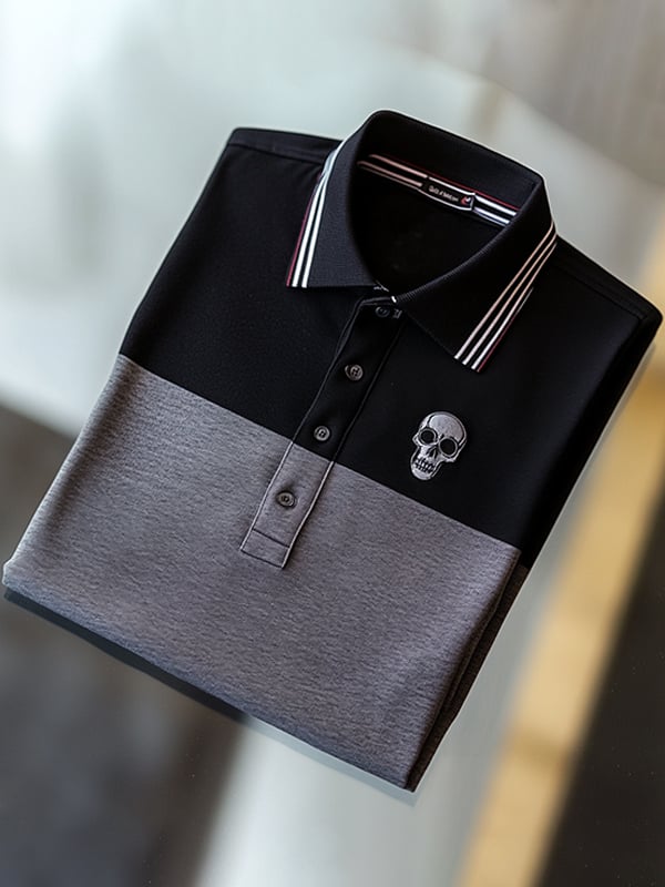 Camisa polo ejecutivo rayas Logo estampado de manga corta para hombre