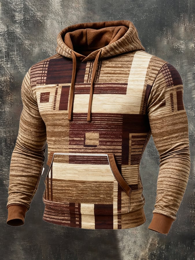 Sudadera retro desgastado en bloques de color estampado casual de manga larga para hombre