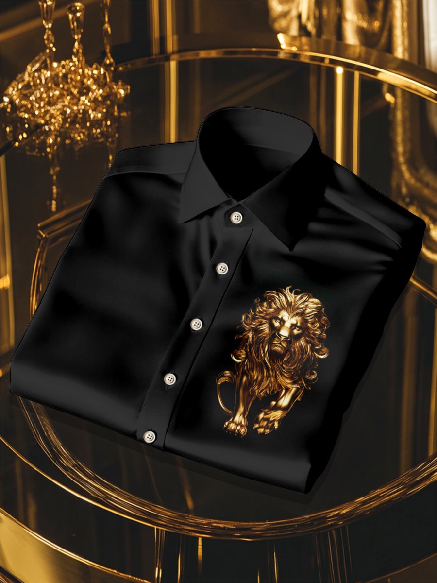 Camisa seda Lion logo de lujo ejecutivo de manga larga para hombre