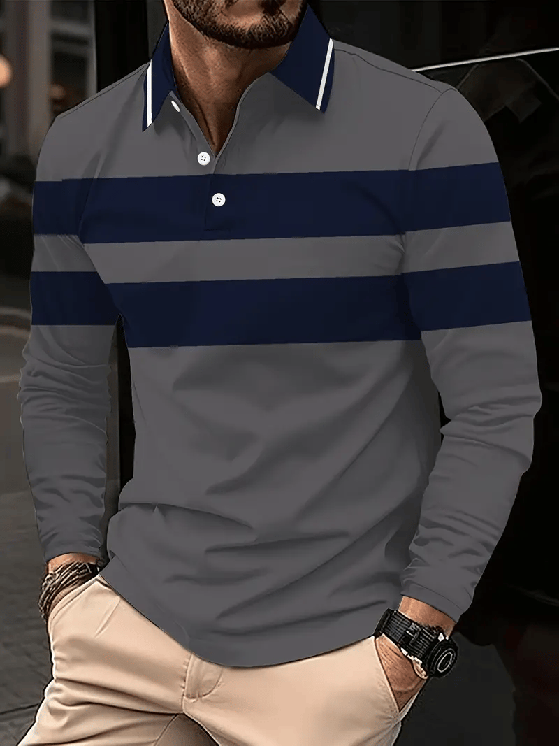 Camisa polo ejecutivo casual a rayas de manga larga para hombre