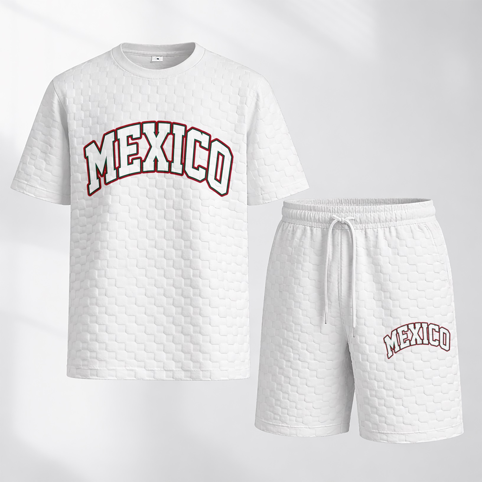 Camisa Spring/Summer Mexican-estampado a cuadros Drawstring shorts Set—A casual summer outfit featuring a de manga corta and shorts, ideal for both everyday wear and athletic activities para hombre