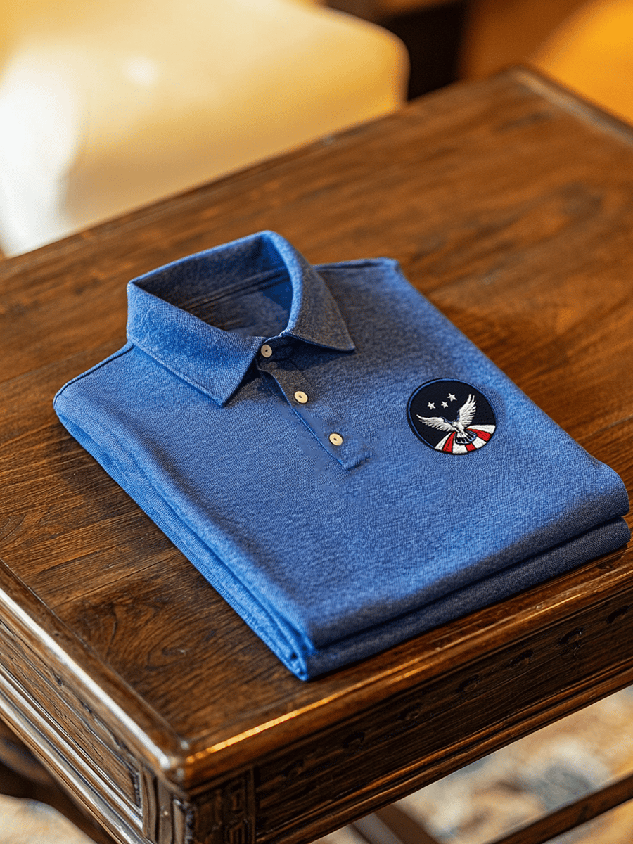 Camisa polo ejecutivo casual American Flag Badge Button de manga corta para hombre