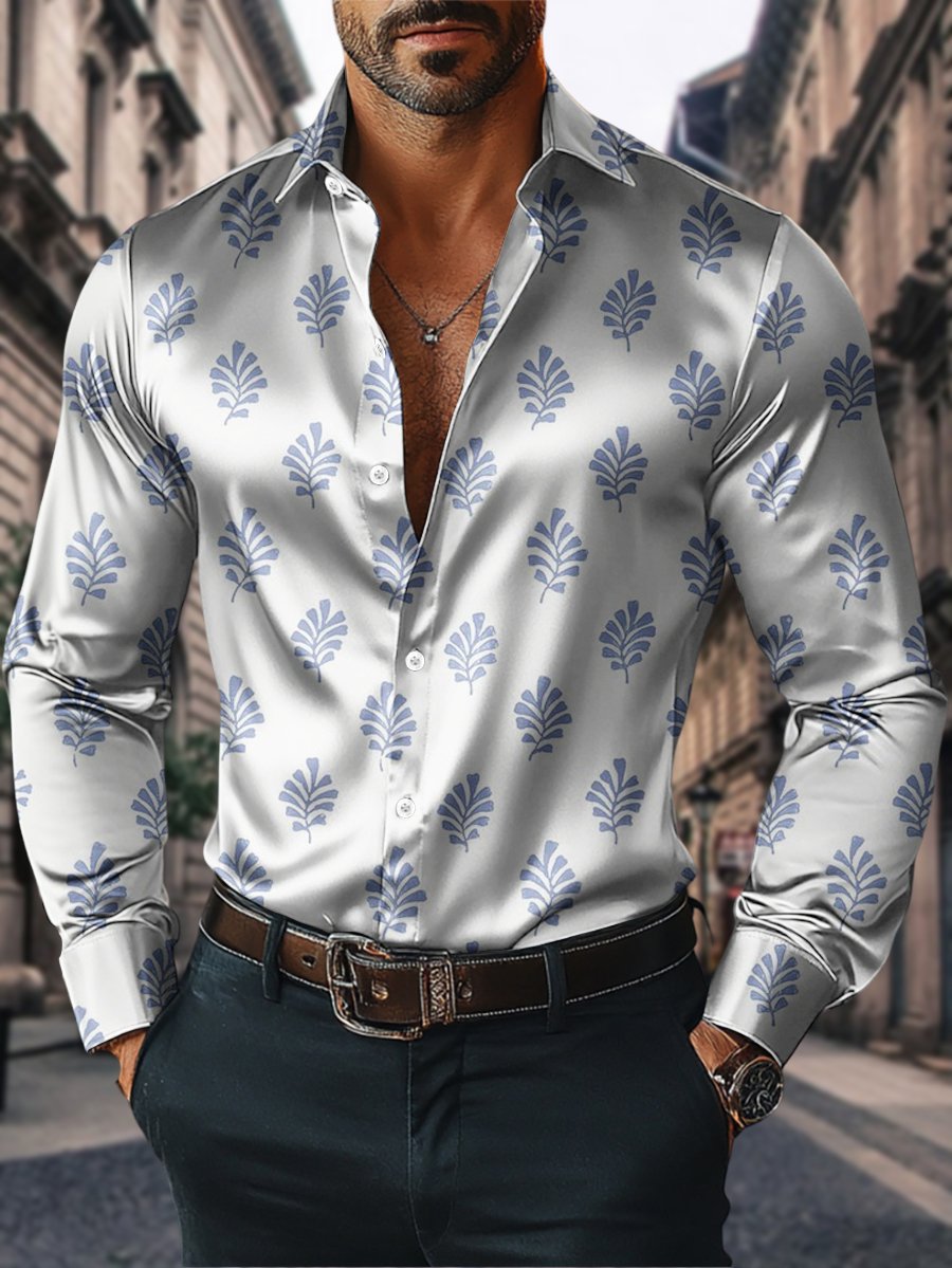 Camisa satén Luxe de manga larga con botones para hombre