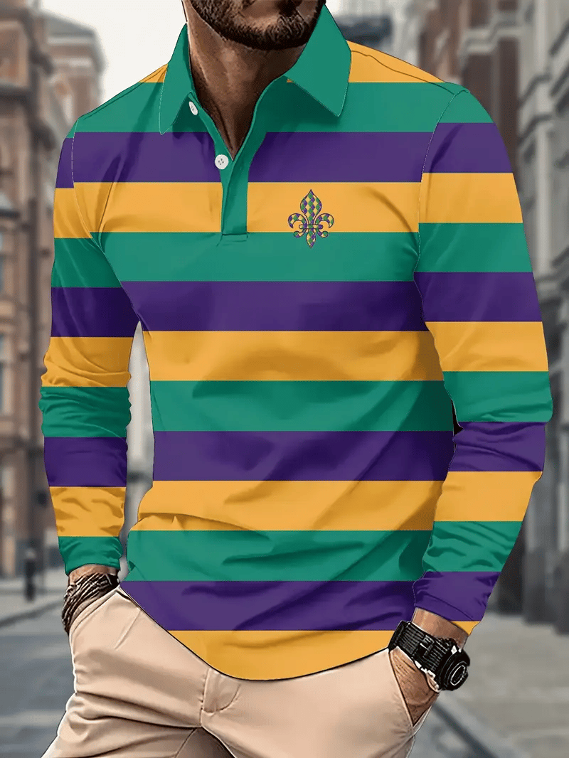 Camisa polo Party Carnival estampado de manga larga para hombre