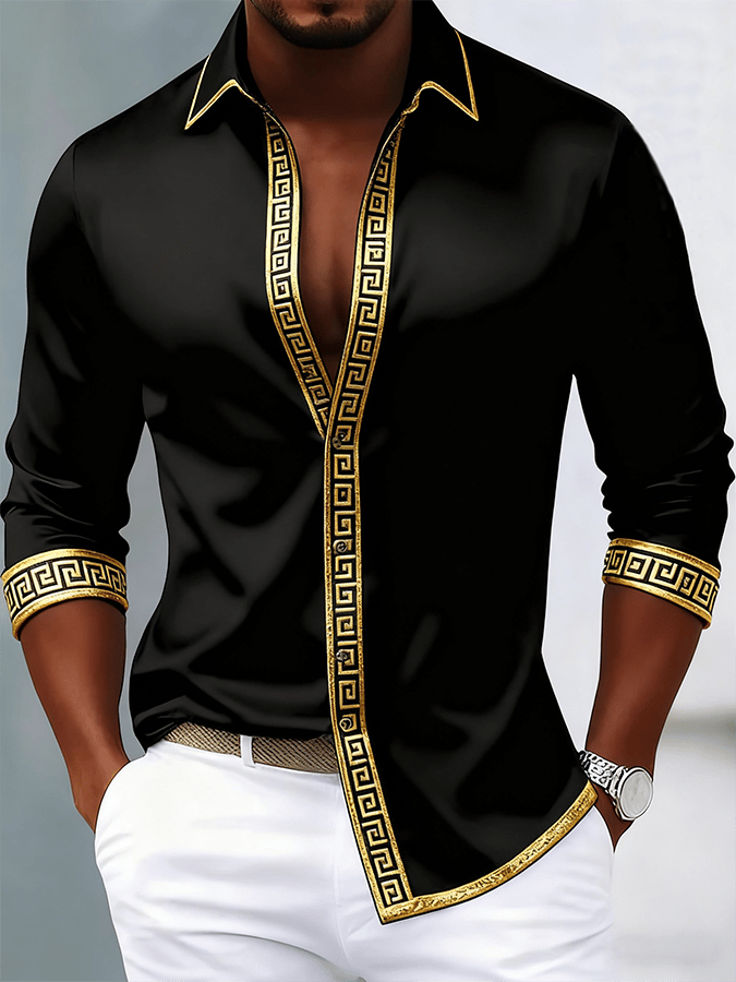para hombre de modaable ejecutivo de lujo Contrasting Color Design estampado de manga largad camisa