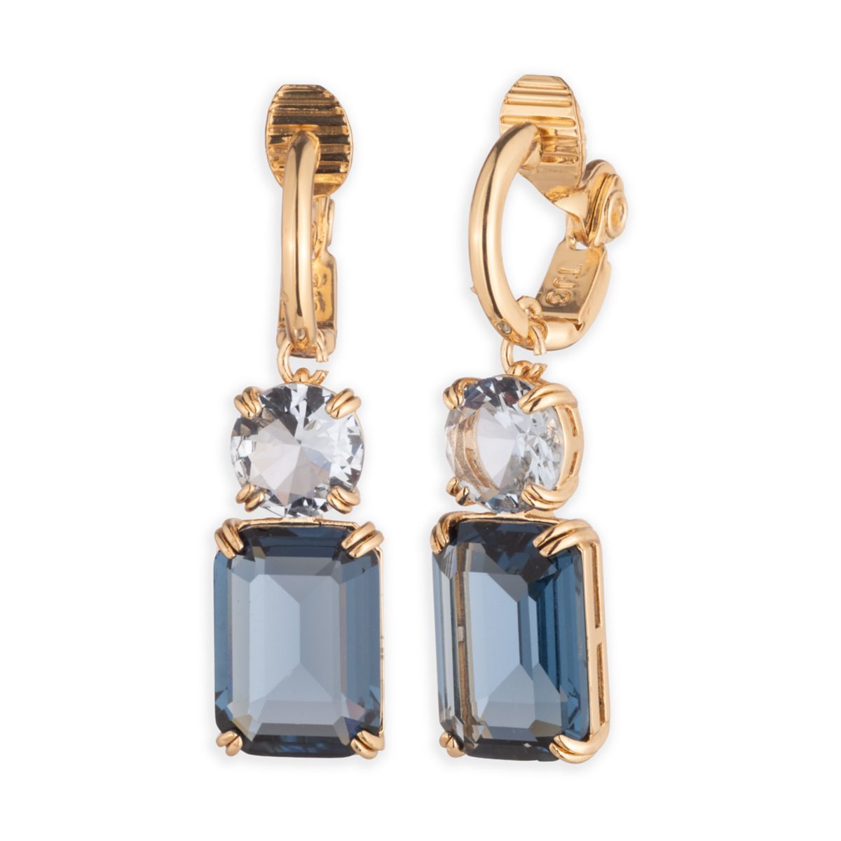 Blue Stone Double Drop Comfort Clip Earrings - 1