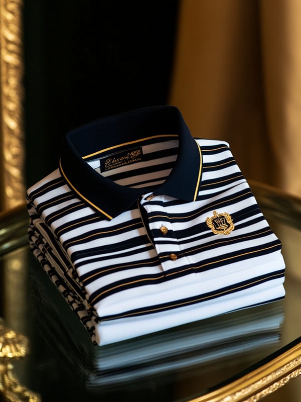 Camisa polo retro ejecutivo rayas estampado de manga larga para hombre