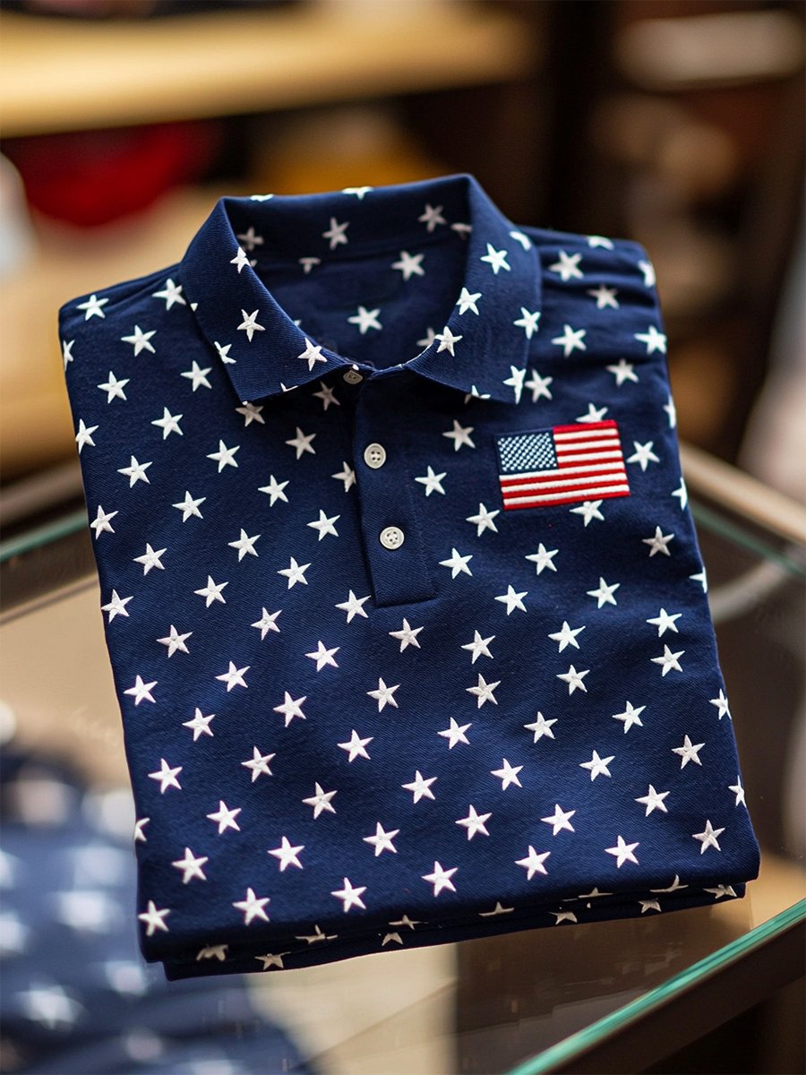 Camisa polo ejecutivo casual Independence Day Button de manga corta para hombre