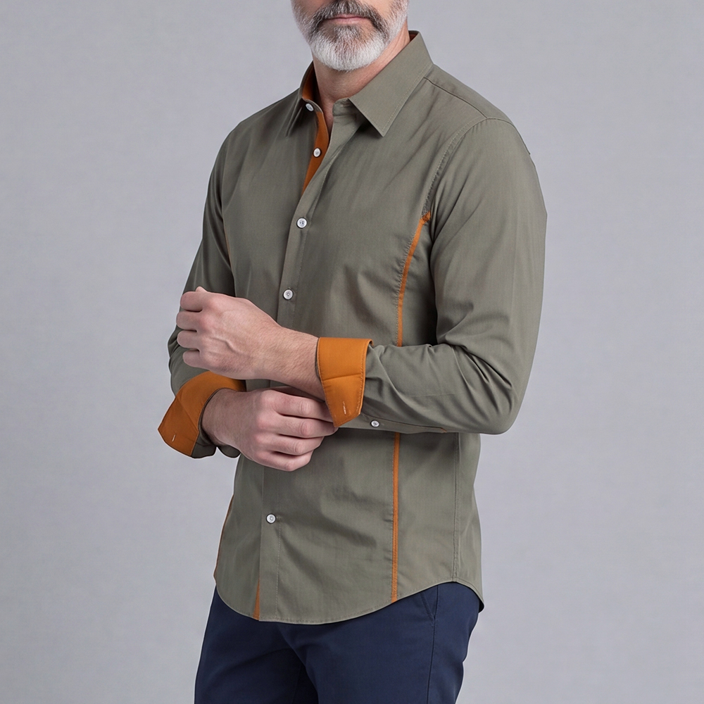 Camisa Color-Blocked V-Neck de manga larga para hombre