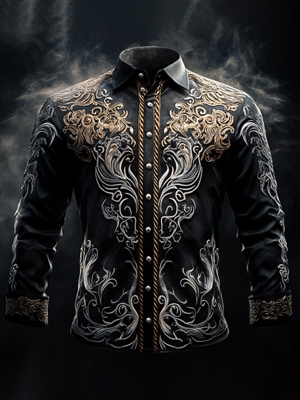 Camisa vintage Viking estampado de manga larga para hombre