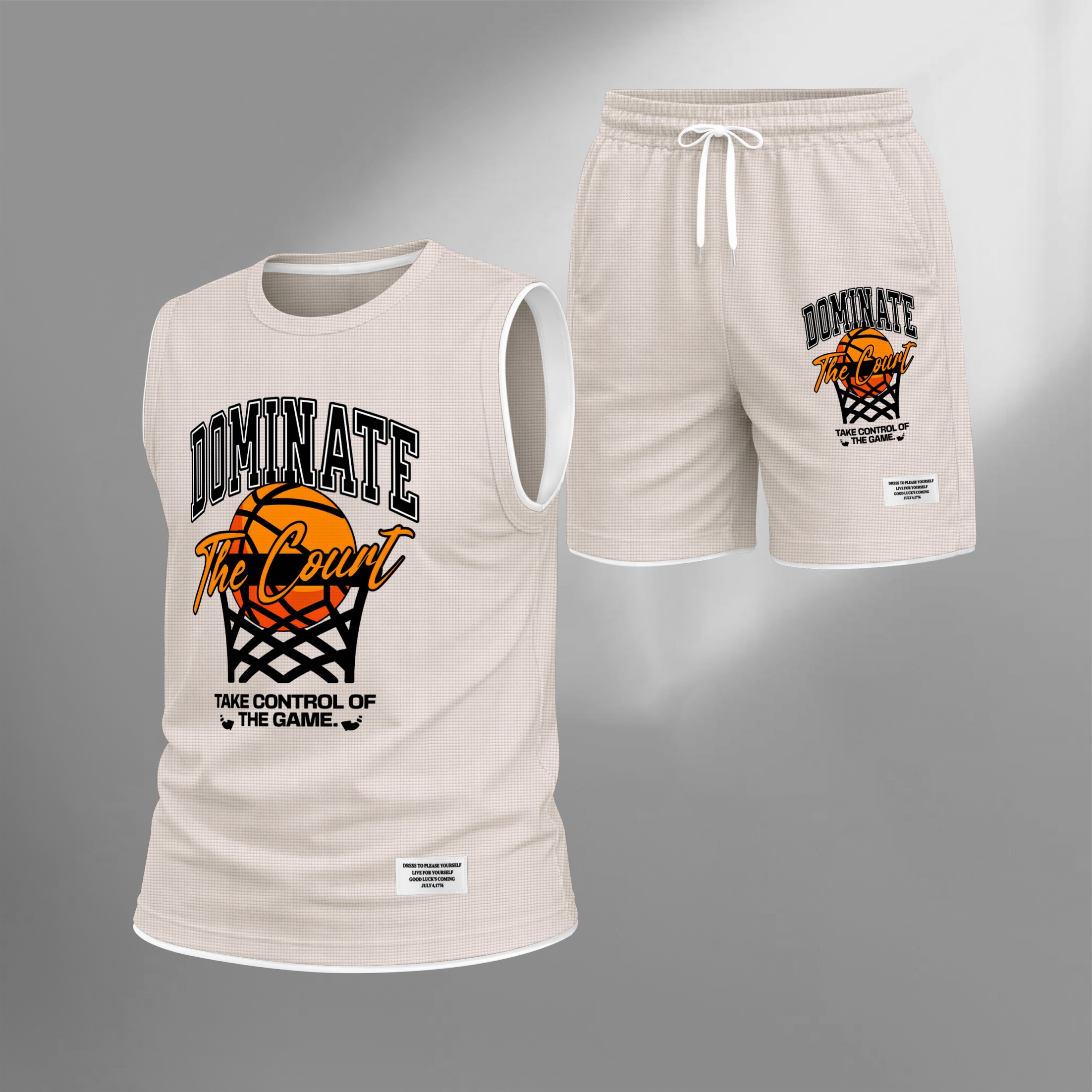 Shorts Basketball Graphic estampado Summer Set Sleeveless Tank Top & Matching Outfit, “Dominate The Court” Letter estampado with Hoop & Ball Design, Lightweight casual Streetwear Athletic Set for Everyday & para trabajoout para hombre
