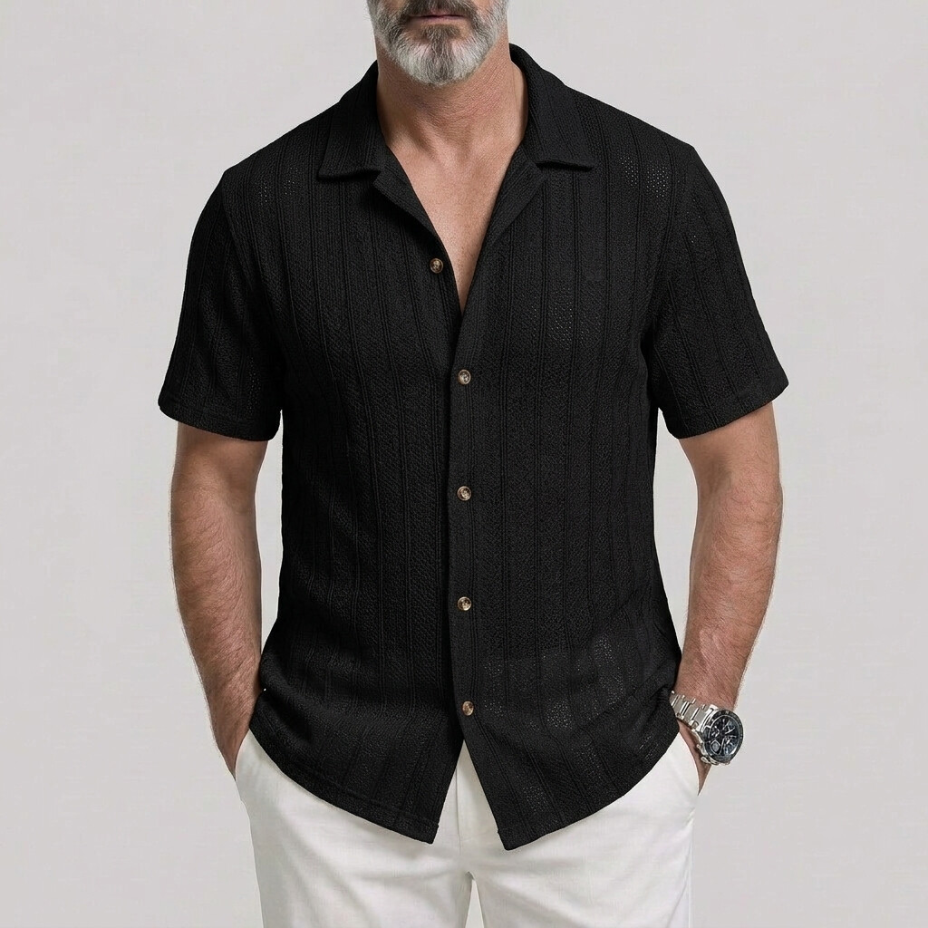 Camisa Contrast rayas Turndown Collar Button Up ejecutivo casual de manga corta para hombre