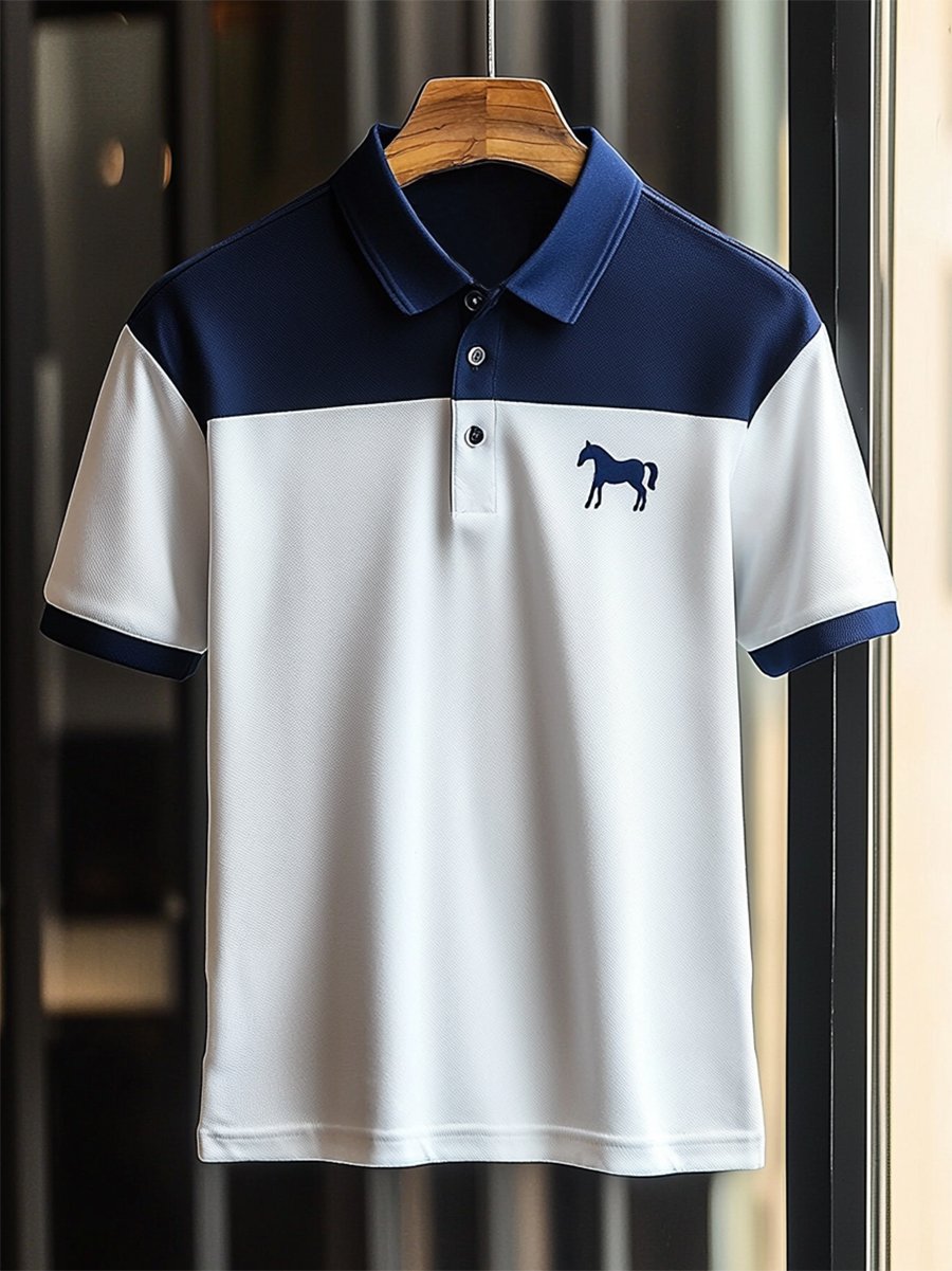 Camisa polo ejecutivo rayas Logo con botones de manga corta para hombre