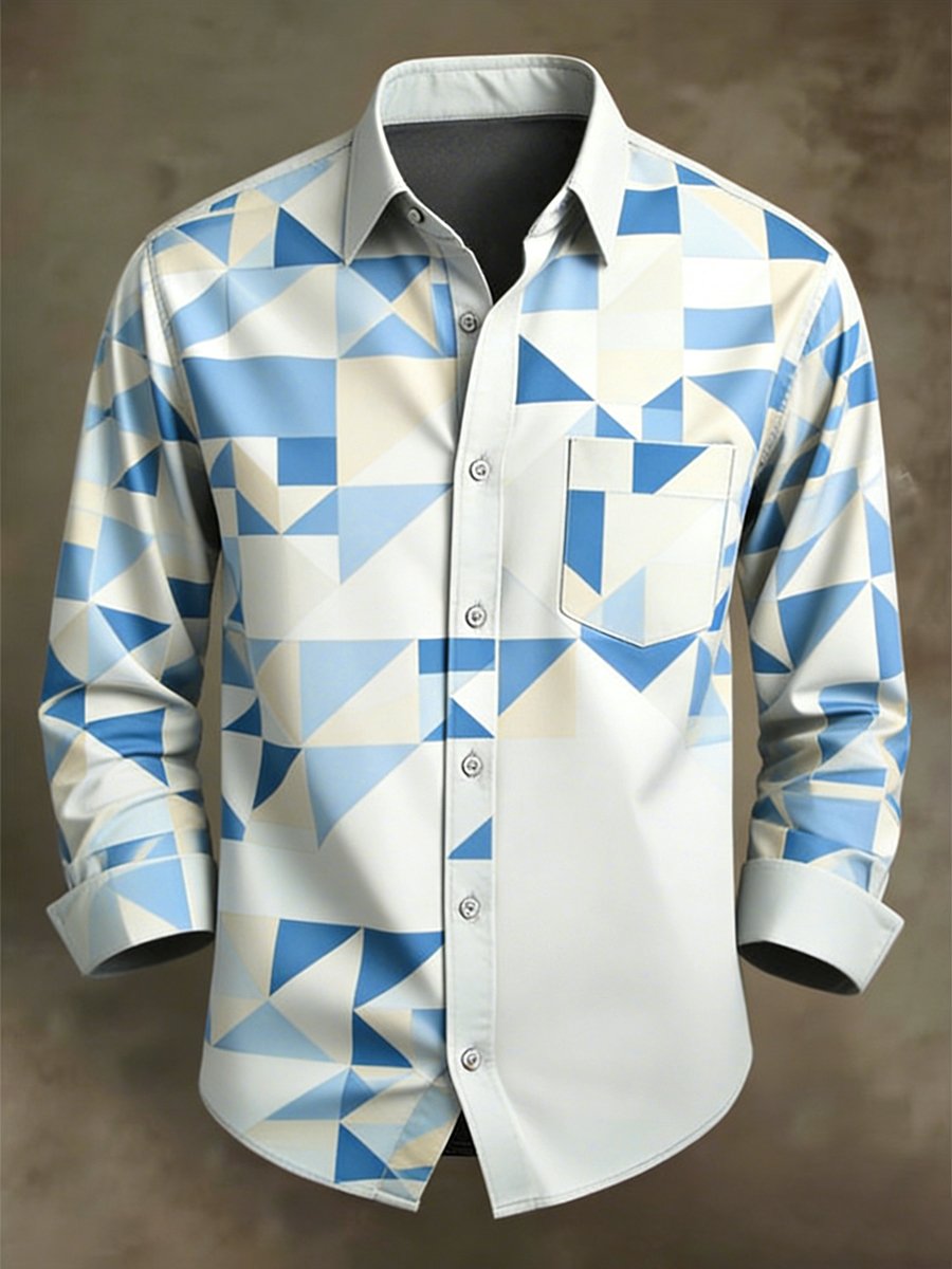 Camisa ejecutivo casual geométrico Art de manga larga para hombre