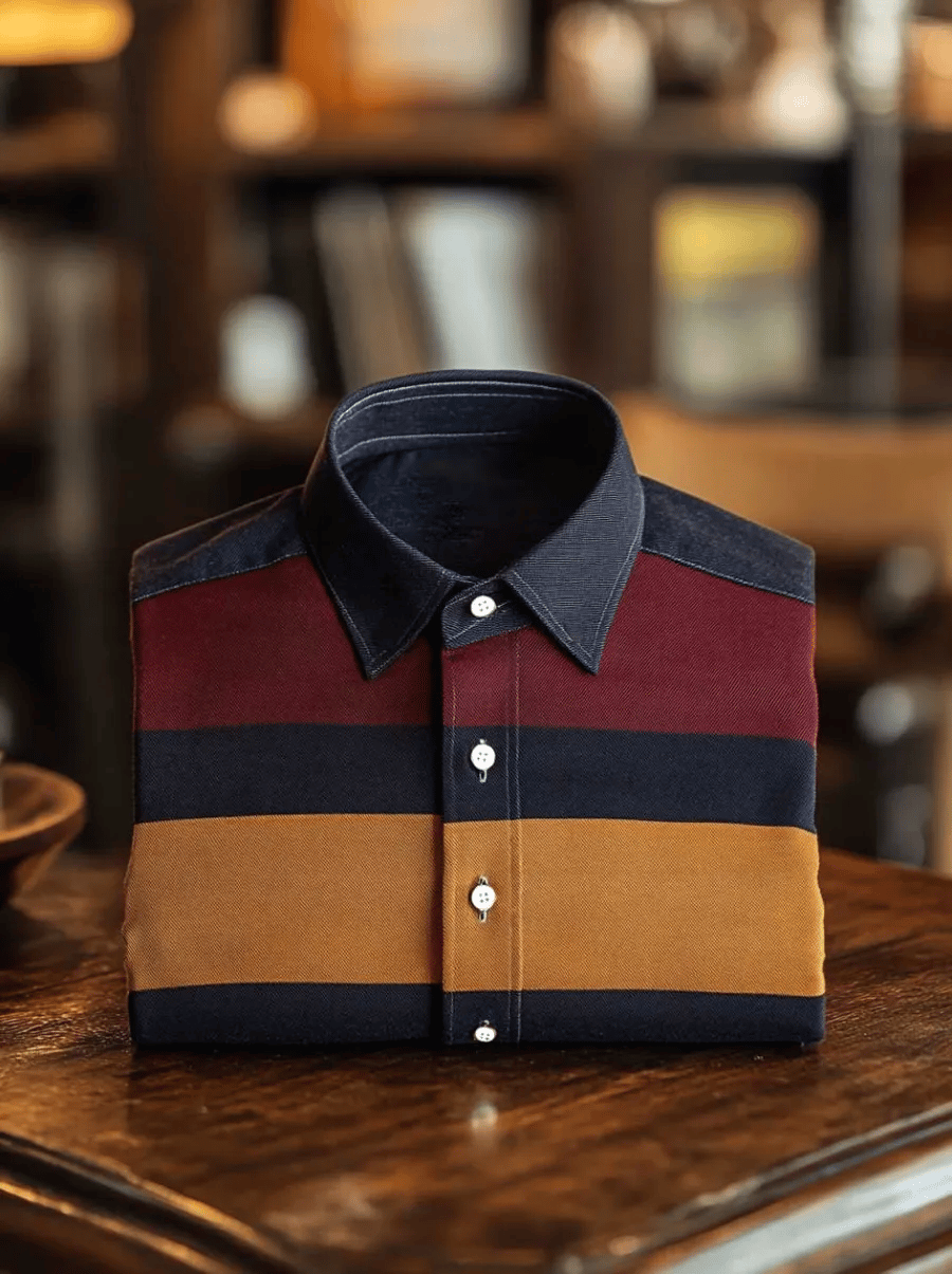 Camisa satén de lujo ejecutivo a cuadros de manga larga para hombre