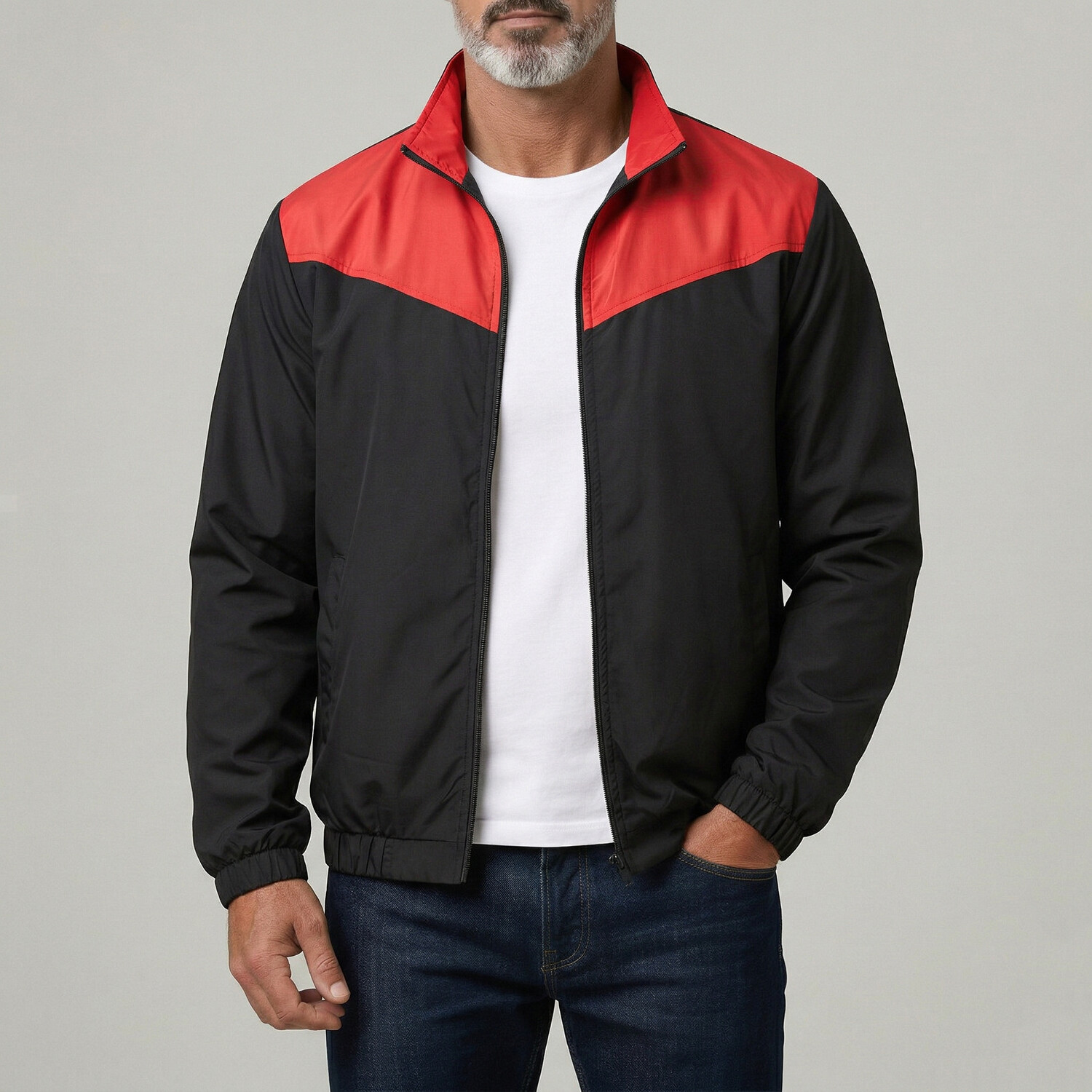 Chaqueta para exterior Windproof Elastic Cuffs Contrast Color Stand Collar Zipper para hombre