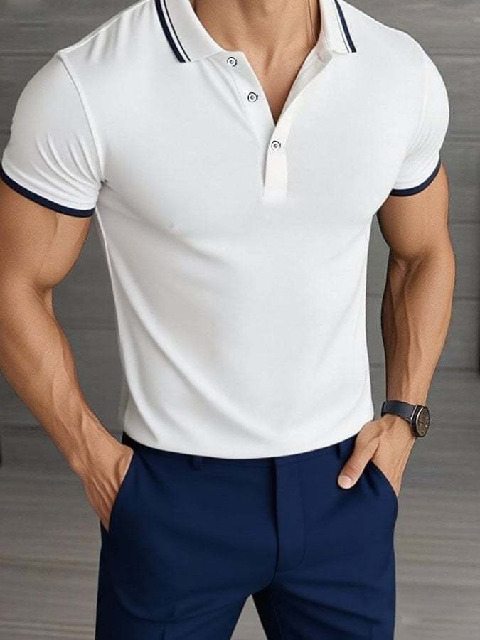 Camisa polo casual clásico Contrast Color ejecutivo de manga corta para hombre - vista 1