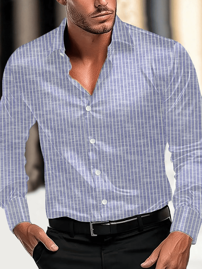 Camisa vintage ejecutivo casual estampado satén de manga larga para hombre