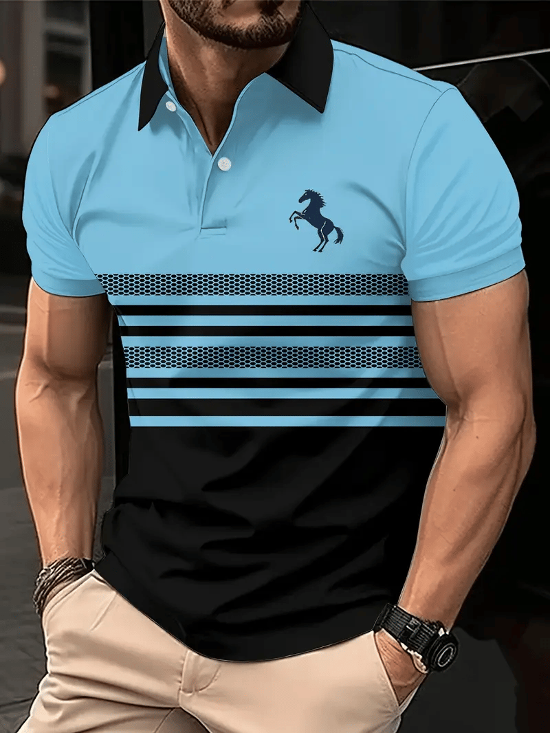 Camisa polo ejecutivo rayas Logo con botones de manga corta para hombre