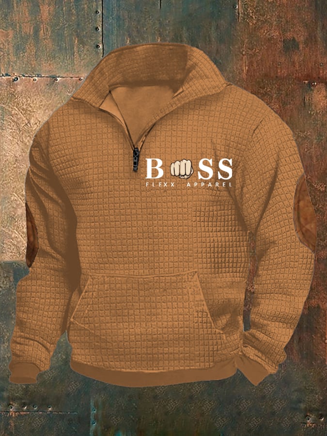 Sudadera retro Letter Design estampado Stand cuello Checkered Fabric para hombre
