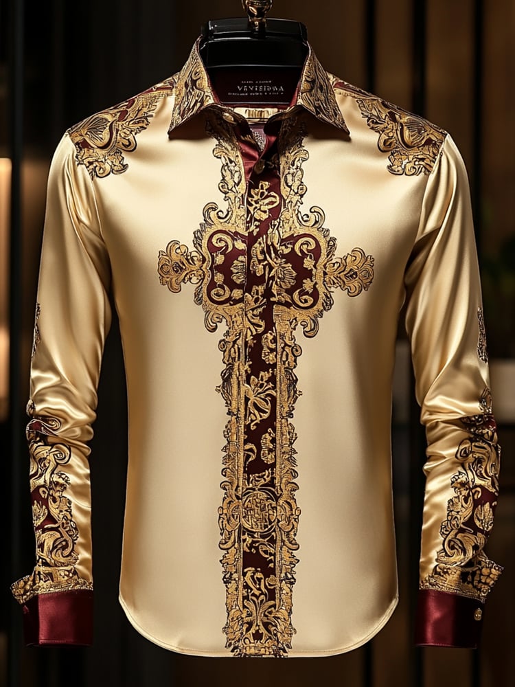Camisa satén Luxe de manga larga con botones para hombre