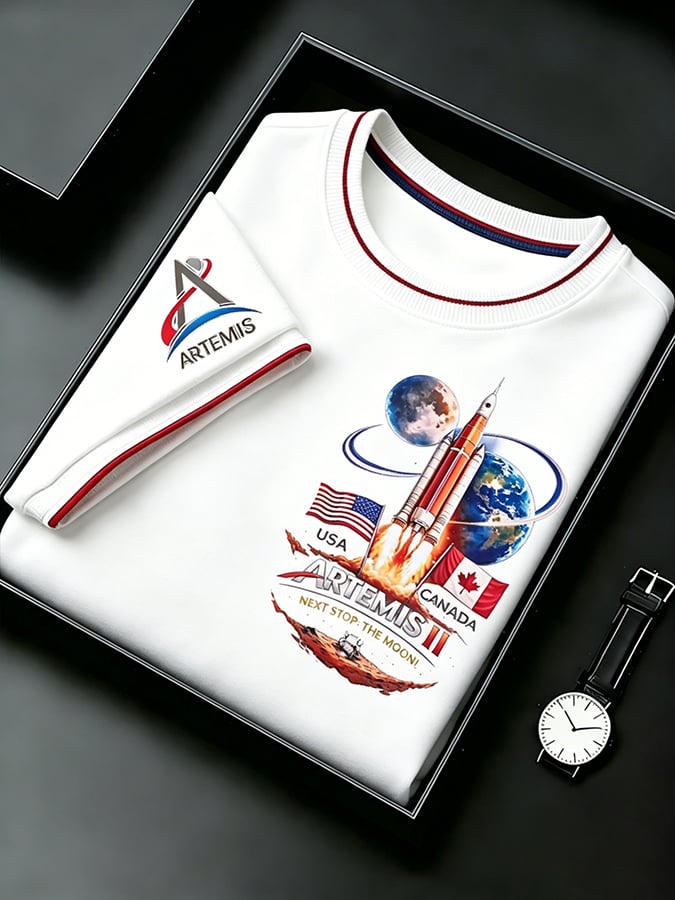 Camiseta Next Stop The Moon USA And Canada Artemis II 2026 Rocket Launch estampado para hombre