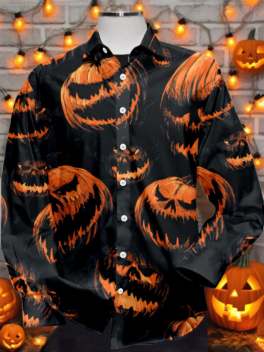 Camisa vintage Halloween estampado de manga larga para hombre