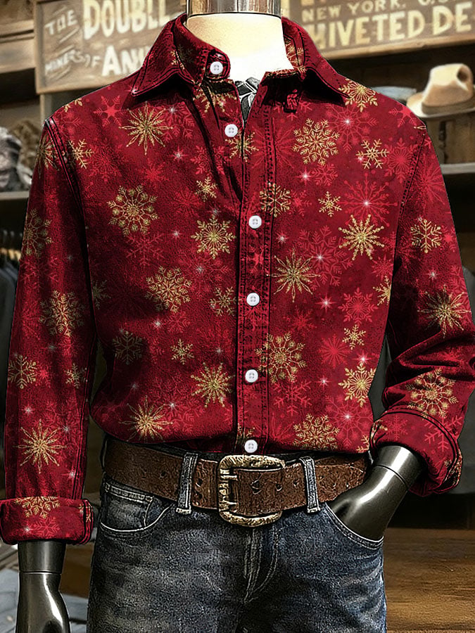 Camisa Christmas Art Design estampado de manga larga casual para hombre