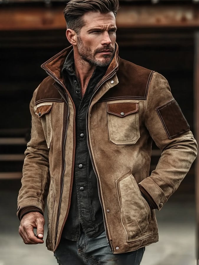 Chaqueta vintage clásico desgastado casual bolsillo para hombre