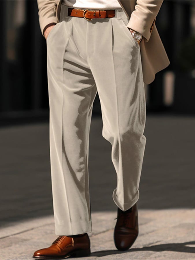Casual de color sólido terciopelo Straight Trousers para hombre