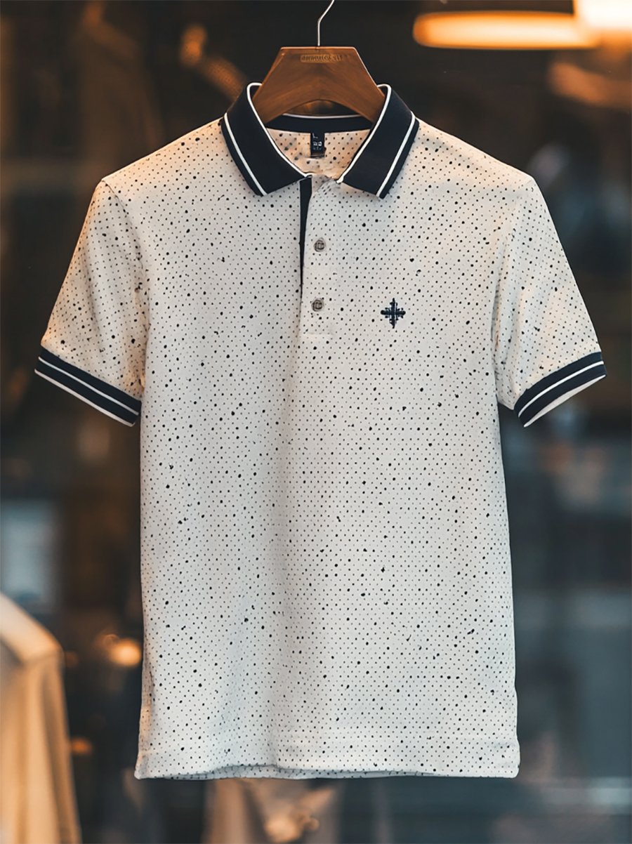 Camisa polo casual ejecutivo Cross estampado Button de manga corta para hombre