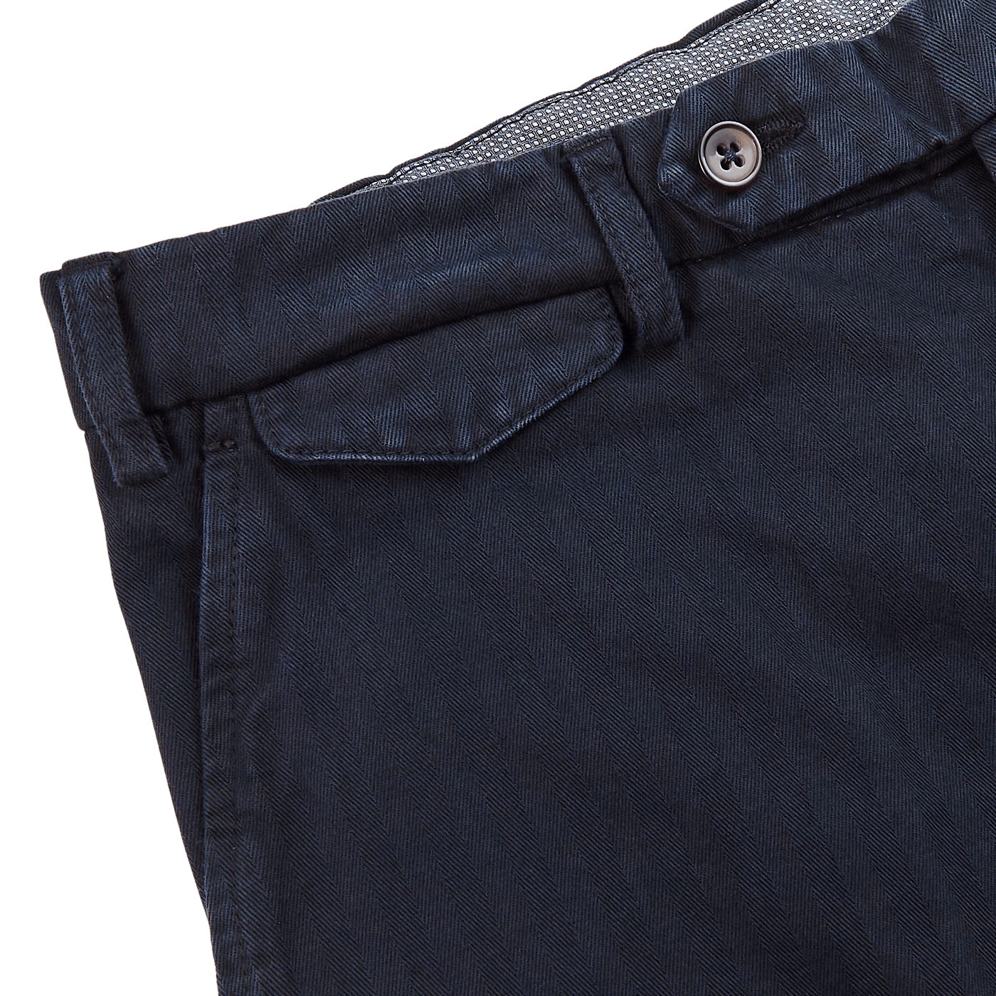 Navy Herringbone Washed de algodón Trousers