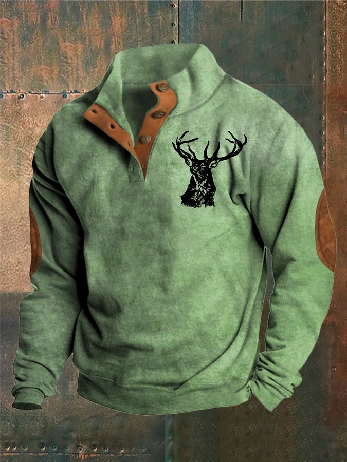 Sudadera Western Style estampado Stand cuello Button para hombre