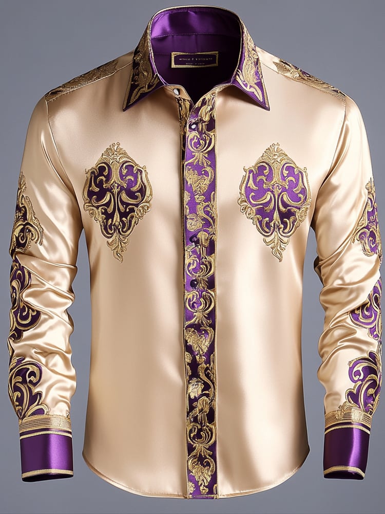 Camisa satén Luxe de manga larga con botones para hombre