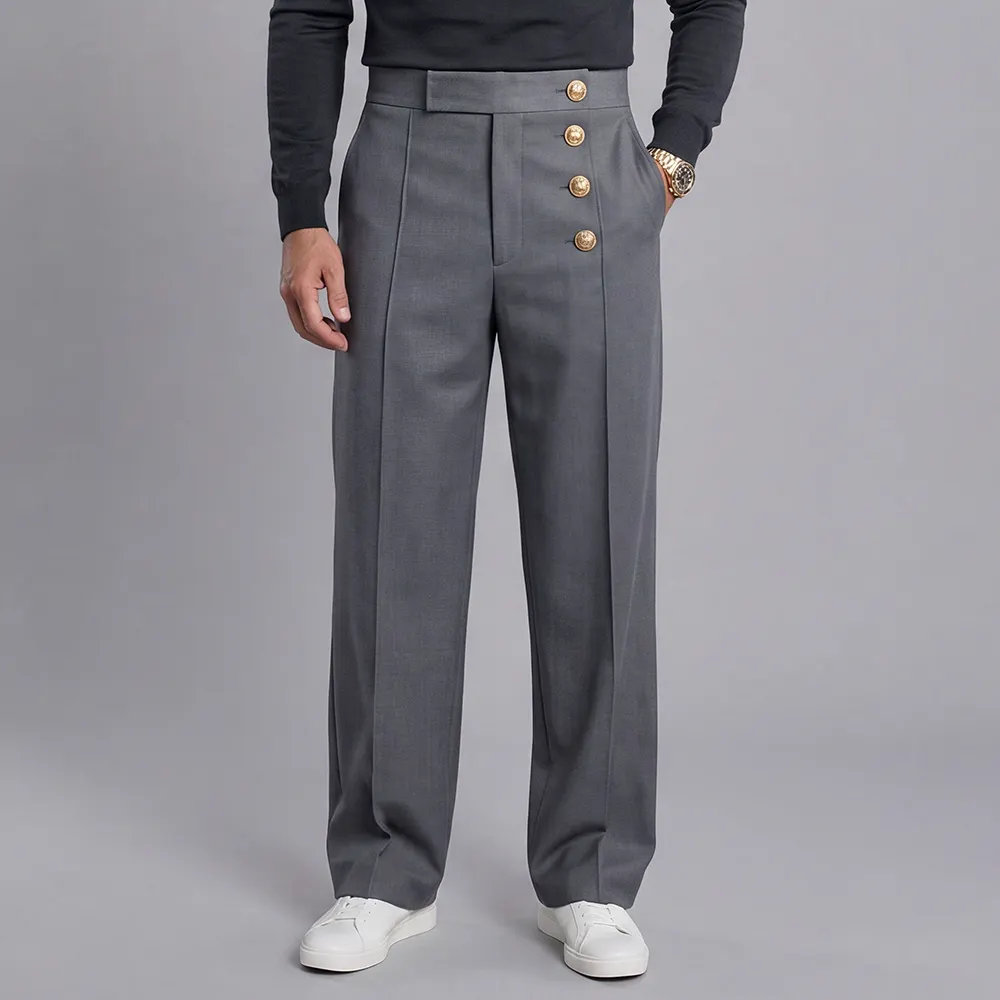 para hombre holgado-Fit, High-Waisted, Wide-Leg, Single-Breasted Dress pantalón