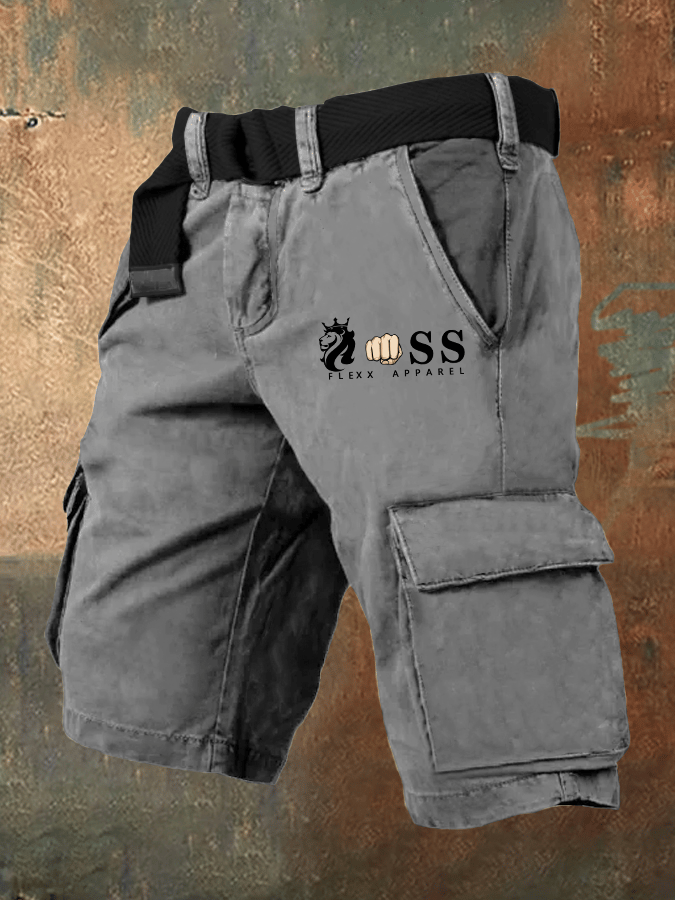 para hombre retro Letter Print Cargo shorts (Belt Not Included)