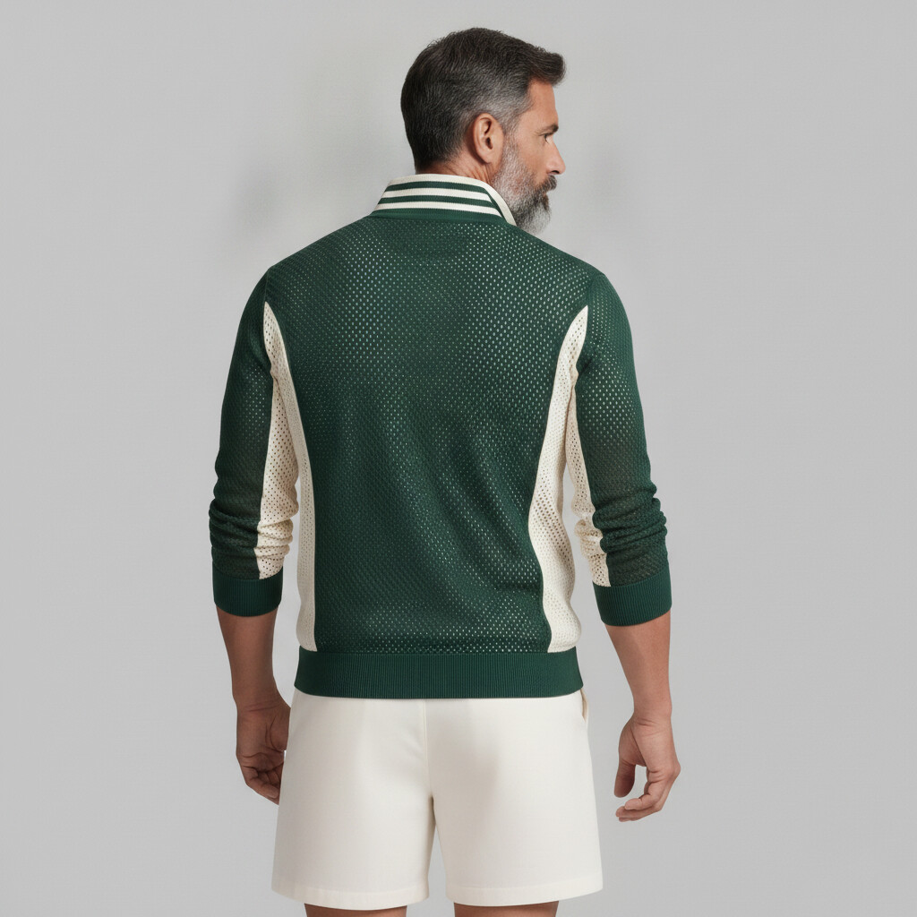 Sudadera a rayas Stand Collar Mesh Hollow Out Colorblock Pullover para hombre