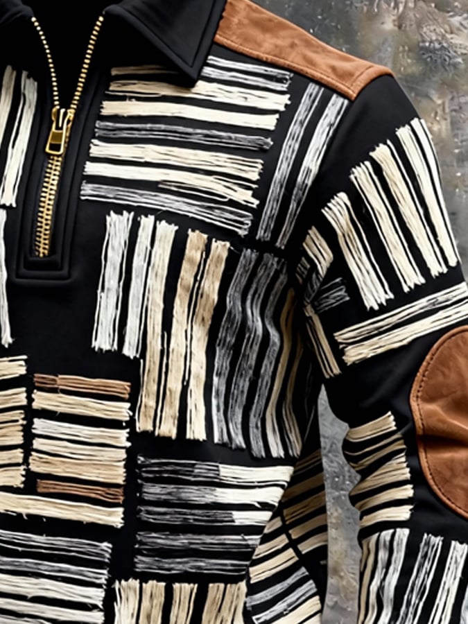 Sudadera retro en bloques de color estampado cierre para hombre