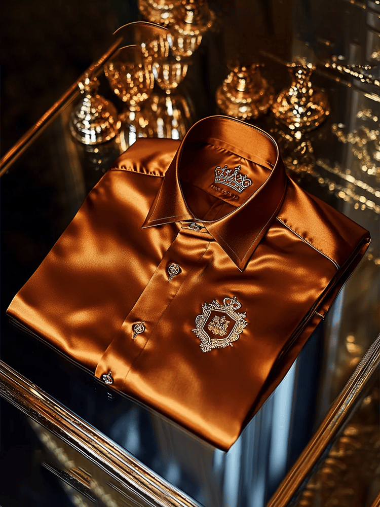 Camisa satén Luxe estampado de manga corta Button para hombre