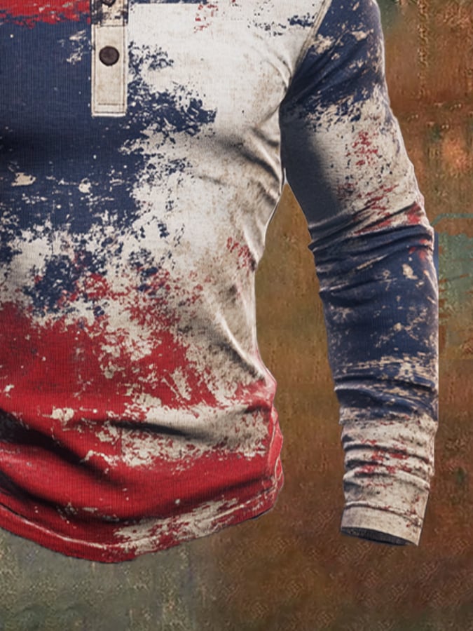 Retro en bloques de color de manga larga Henley para hombre