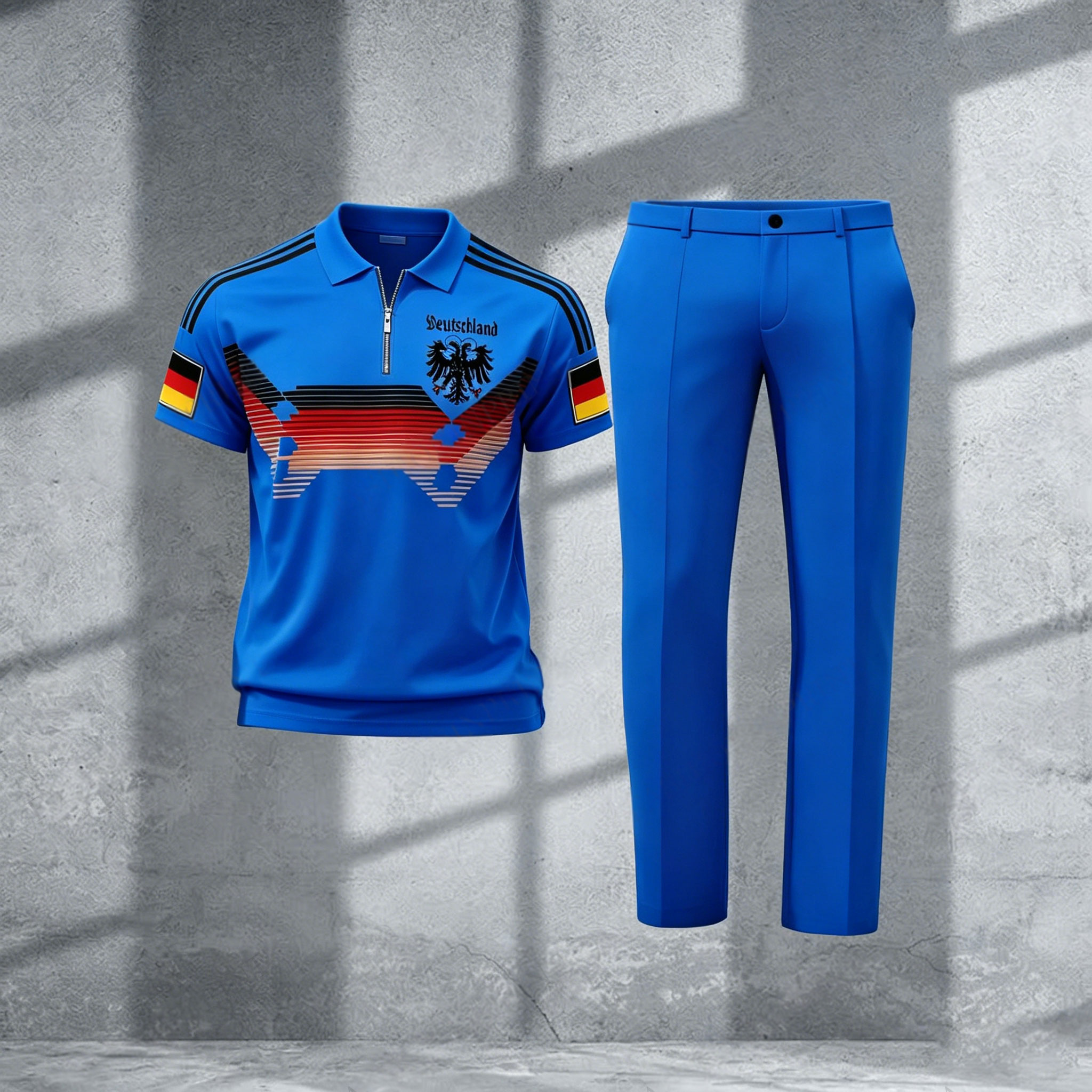 Conjunto de dos piezas casual Dark Blue estampado Polo de manga corta camiseta And pantalón para hombre