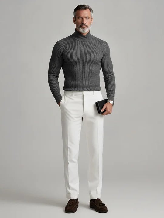 Gray Cross High cuello de manga larga acanalado tejido Sweaters para hombre