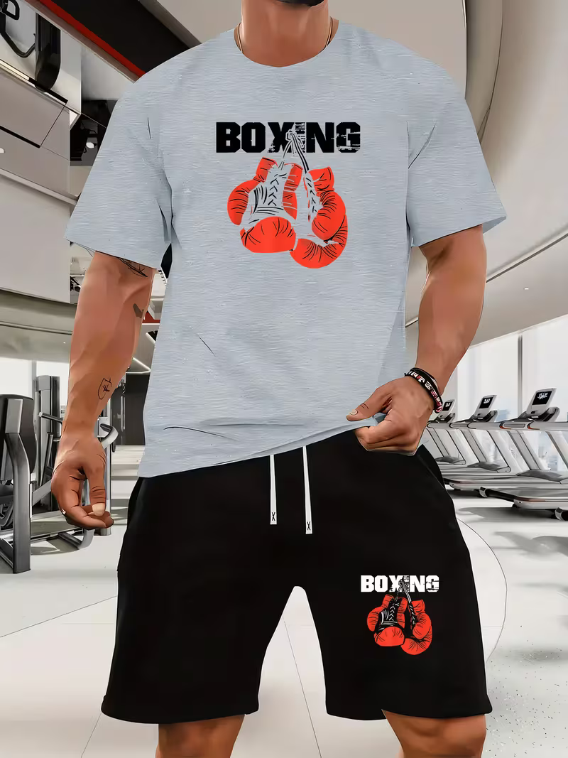 Conjunto de dos piezas casual Sports Boxing Crew Neck de manga corta camisa And shorts para hombre