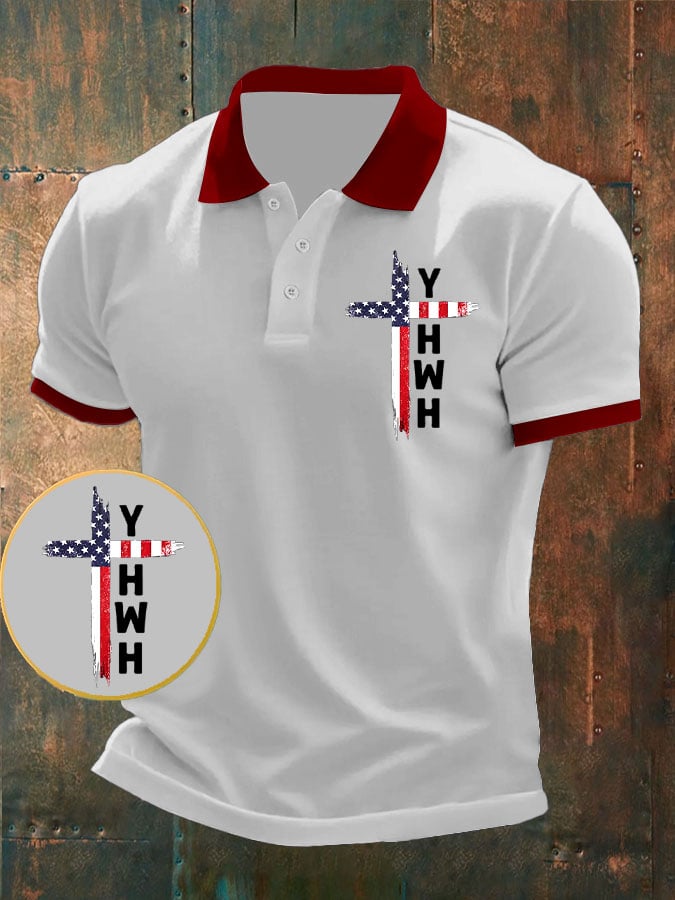 Camisa polo retro Faith casual estampado para hombre